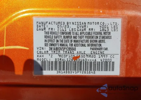 2023 Nissan Sentra Sr Xtronic Cvt из США, поврежденный, VIN 3N1AB8DV5PY285848